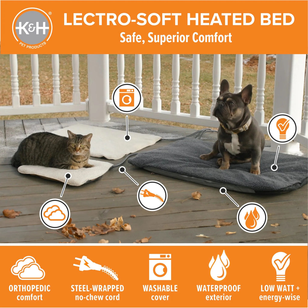 Lectro-Soft Outdoor Heated Pet Bed Gray Large 36 X 25 Inches