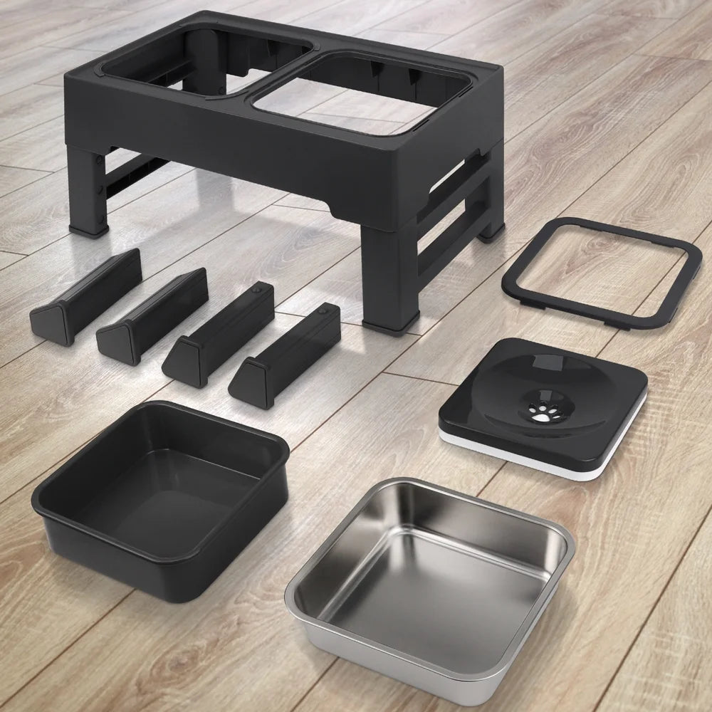 Elevated Dog Bowls with Stainless Bowl, Adjust 4 Heights for Small Medium Large Dogs, Black