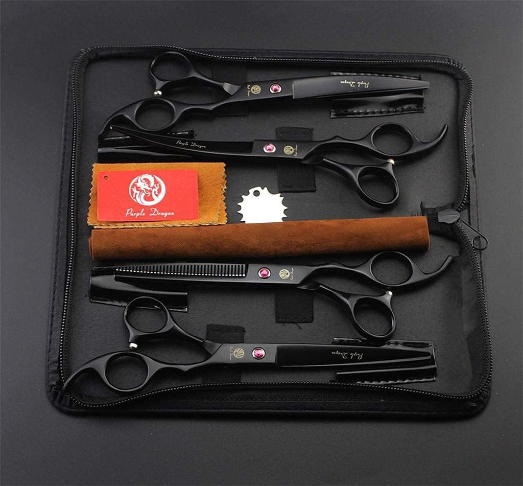 Professional 7.0 Inch 4PCS Pet Grooming Scissors Kit Japan Premium Steel Straight, Curved & Thinning Blade Dog Hair Cutting Shears Set with Case