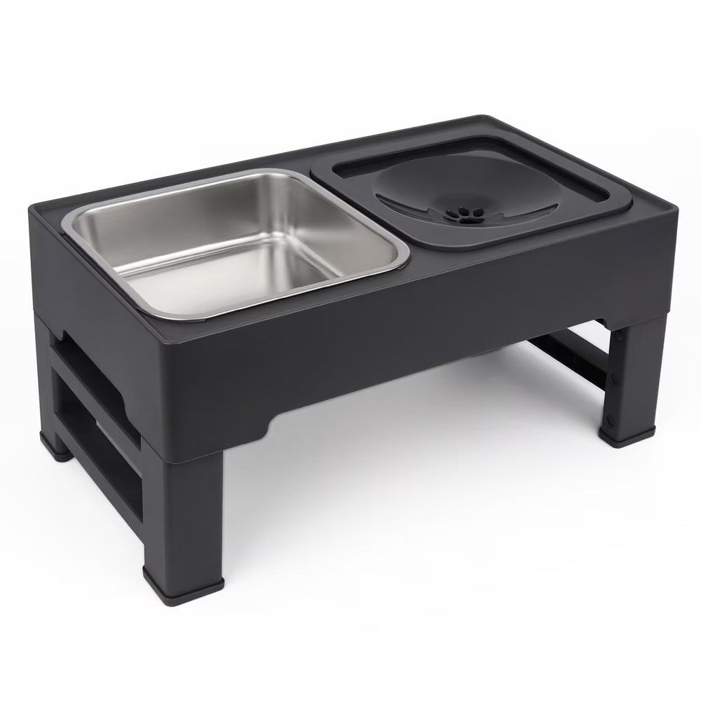 Elevated Dog Bowls with Stainless Bowl, Adjust 4 Heights for Small Medium Large Dogs, Black