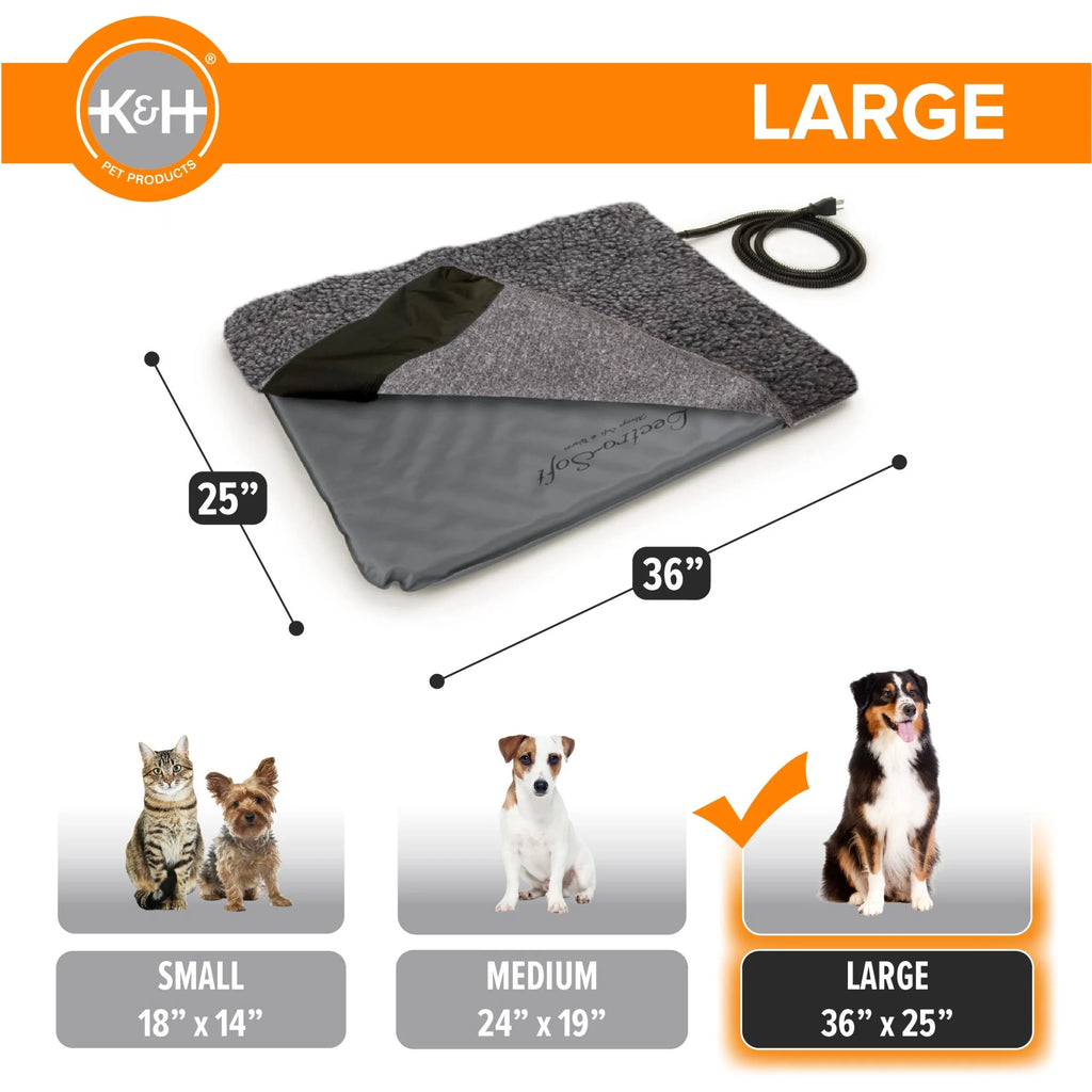Lectro-Soft Outdoor Heated Pet Bed Gray Large 36 X 25 Inches
